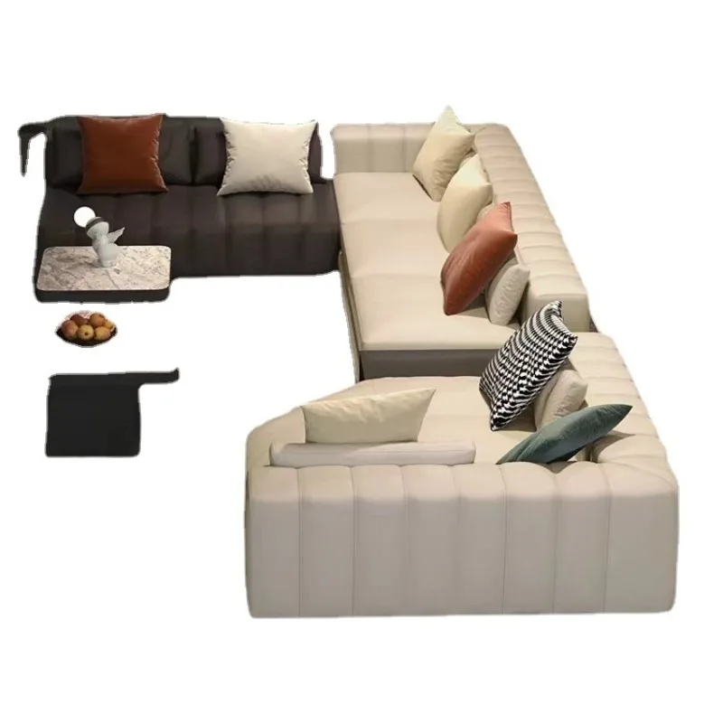 

Italian minimalist piano keys leather sofa living room villa fabric large apartment corner combination