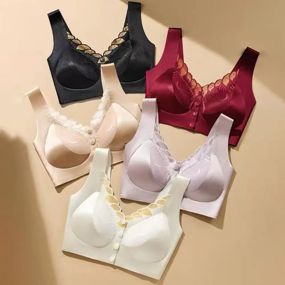 

Sweet Push Up Front Buckle Bra Breathable Plus Size Mid-Aged Elderly Bra Lingerie Lace Mesh Wireless Seamless Bra Women