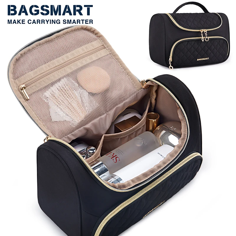 BAGSMART Travel Makeup Bag Make Up Organizer Case Large Open Pouch for Women  Cosmetic bag for Toiletries Accessories Brushes