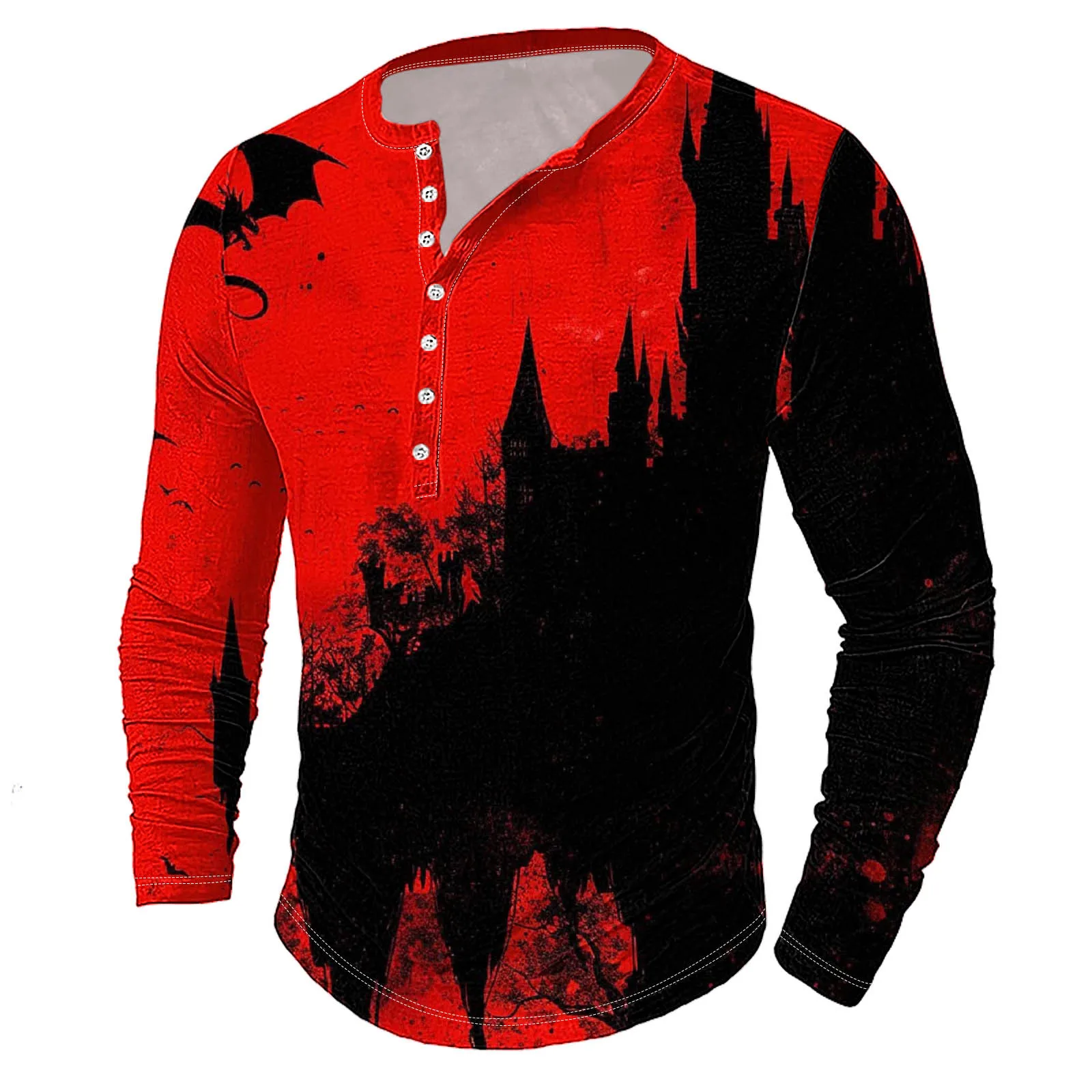 Halloween T Shirt For Men Henrley Shirt Blood Stains Graphic T-Shirts Long Sleeve Tee Oversized Clothing Tops Outdoor Streetwear