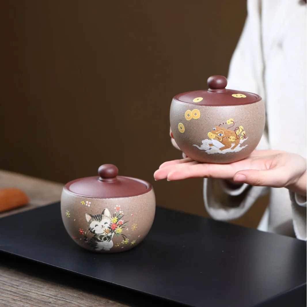 

Yixing With Gold-Painted Toad, Purple Clay Sealed Storage Jar, Exquisite Small-Capacity High-End Tea Canister