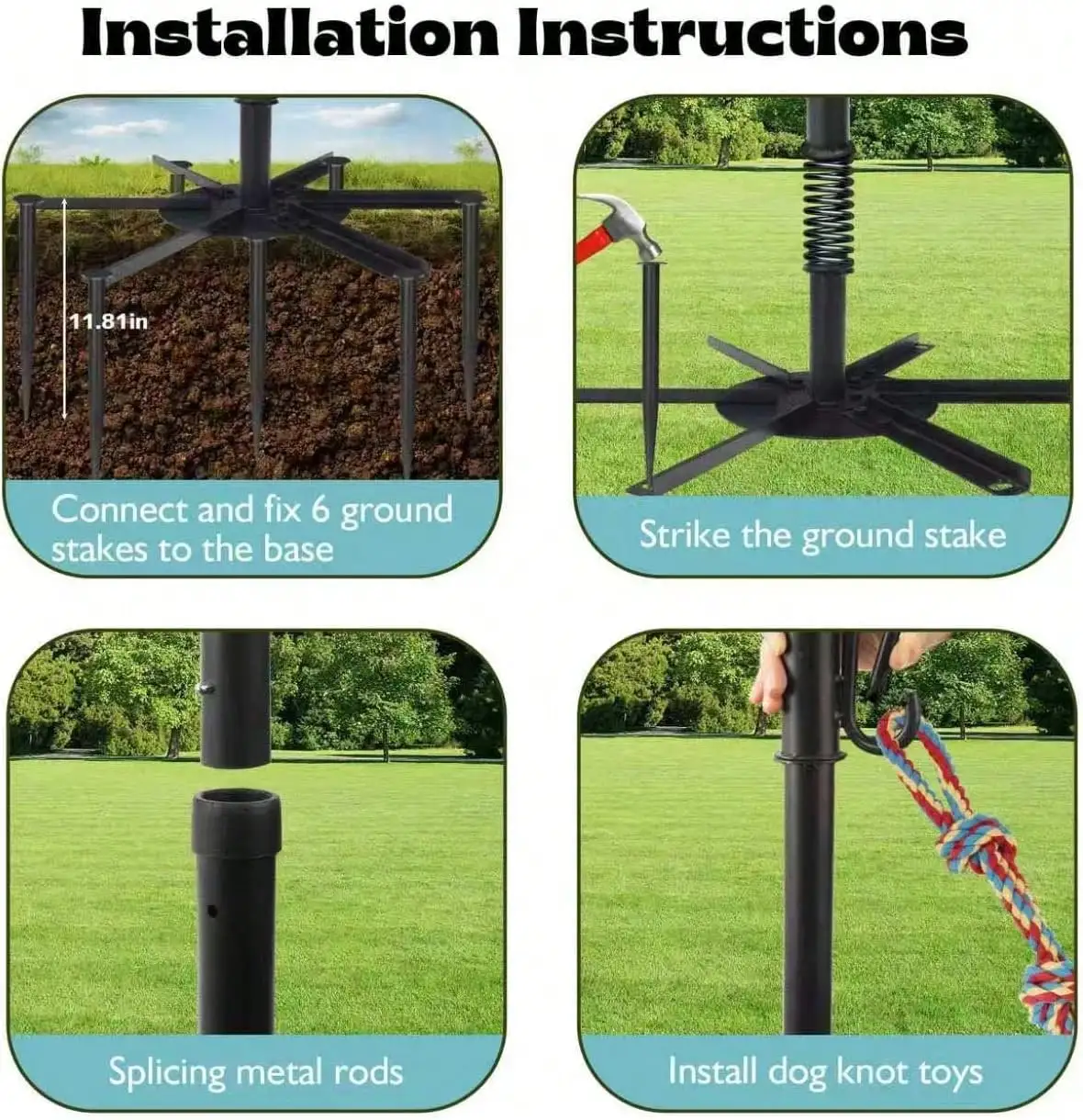 PLIYQSL Tether Tug Outdoor Dog Toy With Chew Rope,Spring Pole For Large Dogs,Tether Interactive Dog Tug Toy,Adjustable Height,Extra-Stable Base,Outdoor Tug Of War Dog Toy In Yards_Parks_Lawns