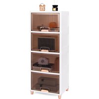 4 Tier Stackable Storage Box with Magnetic Door for Bedroom, Living Room, Kitchen, White