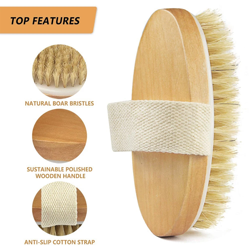 1PC Body Massage Brush Natural Bristle Skin Exfoliating Brush Body Scrub for Flawless Skin Wet and Dry Body Brush Skin Tool