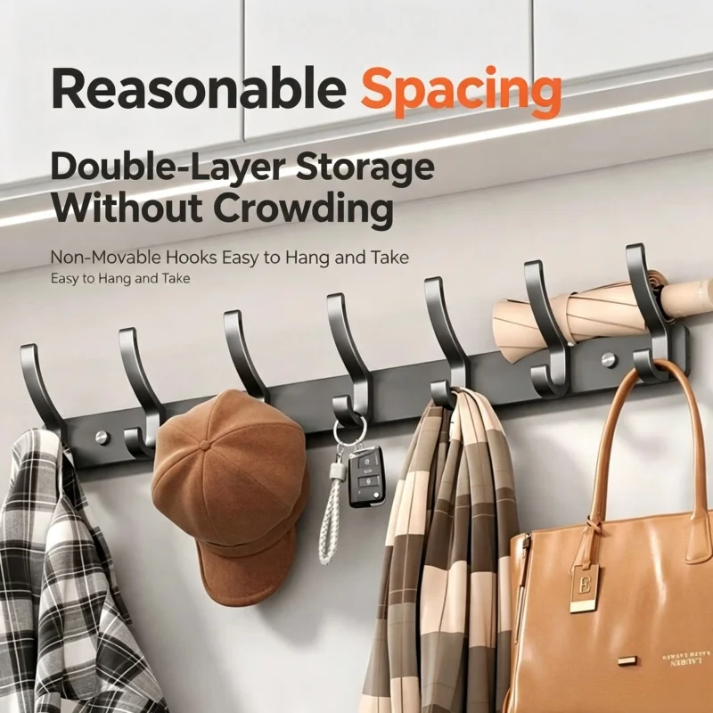 Gun Gray No Drill Self‑Adhesive Coat Hooks, Heavy Duty Wall & Behind‑Door Hooks for Entryway