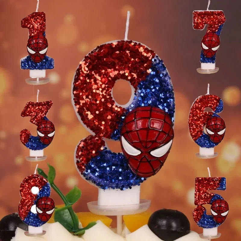 Disney Marvel Spider-Man อะนิเมะเทียน Superhero น่ารักตัวเลข 0-9 Birthday Party อุปกรณ์ตกแต่งเด็กของขวัญของเล่น