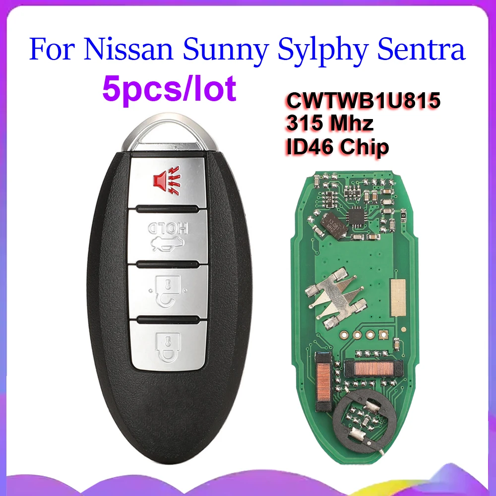jingyuqin New 5pcs Remote Keyless Smart Car Key For Nissan Sunny Sylphy Sentra Versa Teana 315Mhz ID46-PCF7952A Chip CWTWB1U815