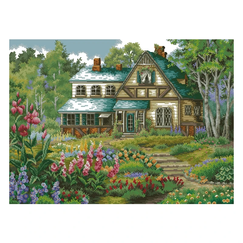 

Cross-stitch set 28CT, 18CT, 14CT, 11CT Optional printed fabric handmade material pack saga Forest Cabin
