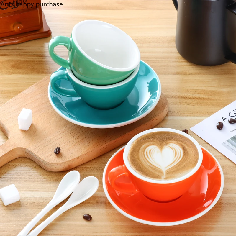 150ml Coffee Cup Saucer White Rim Solid Color Ceramic Mug Cappuccino Cups Coffee Mug Milk Tea Cup Afternoon Tea Cups Milk Mugs