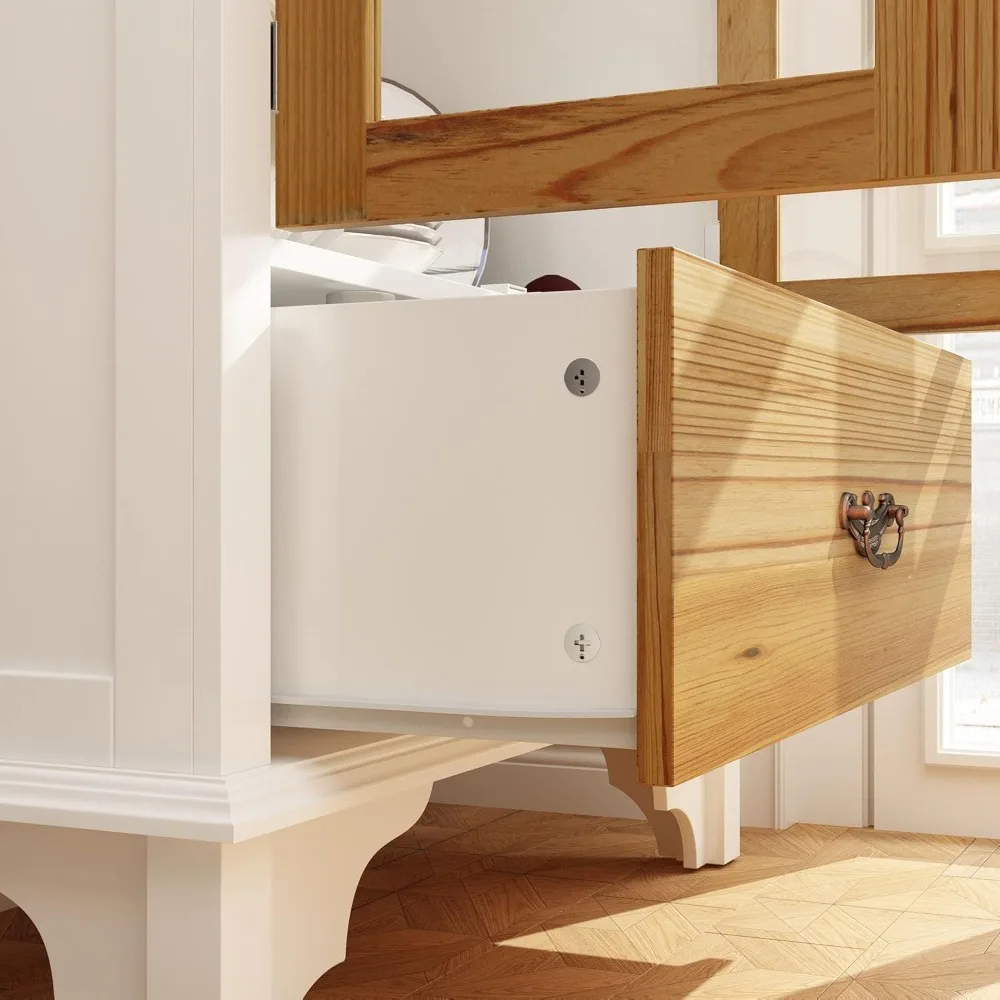 خزانة مخزن المطبخ الزاوية على طراز المزرعة مع 3 أرفف ودرج وأبواب زجاجية منحوتة وميزات عرض التخزين #5