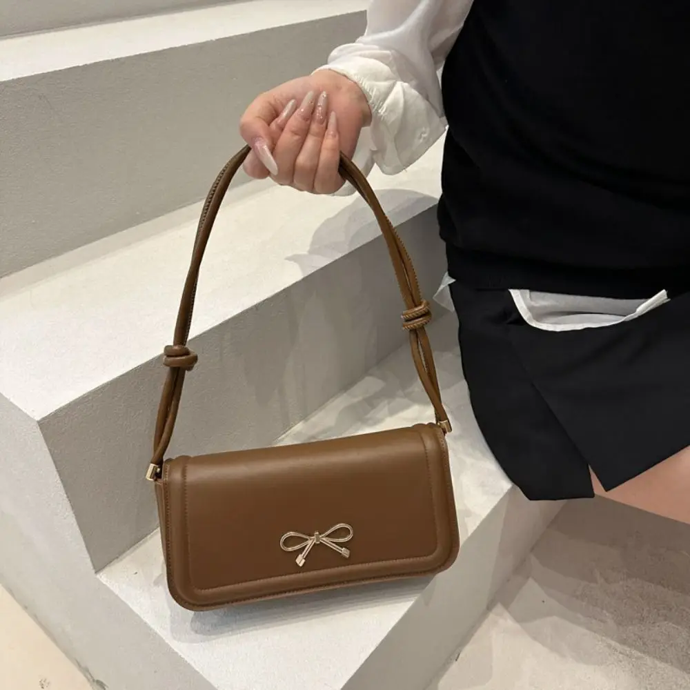 Универсальная однотонная сумка через плечо с бантом из искусственной кожи, корейская сумка подмышки, квадратная сумка через плечо с милым бантом, сумки