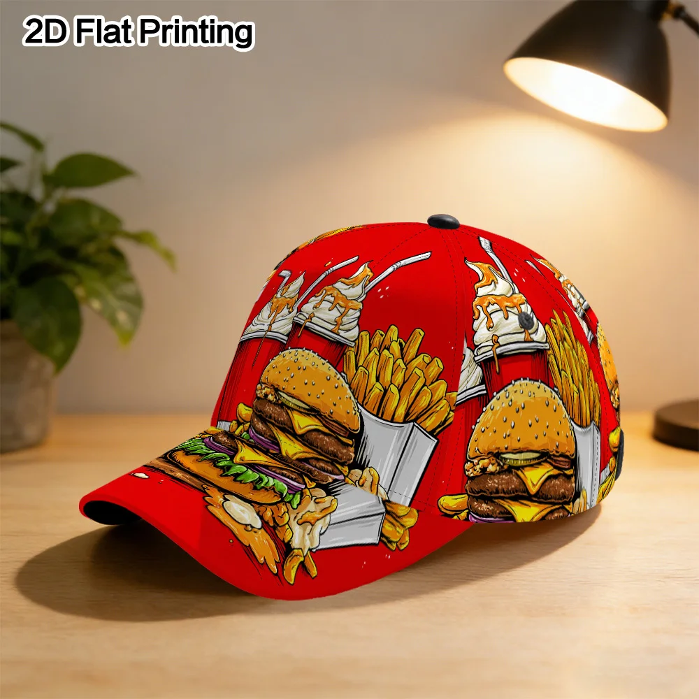 1pc 2D Flat Burger Fries Drinks Design Adjustable Lightweight Hat with Iconic, Suitable for Streetwear, Outdoor Sports, Gifts &