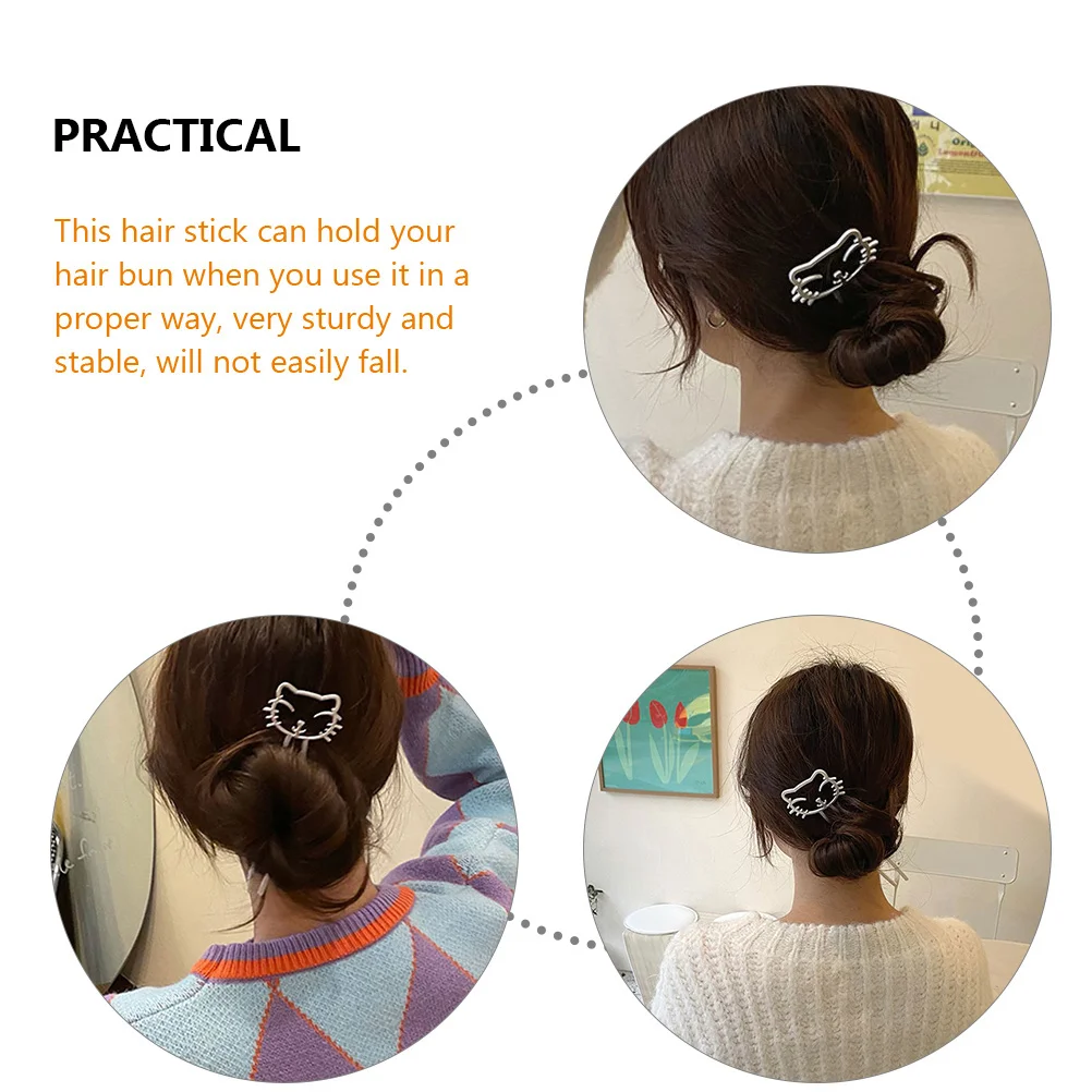

2pcs Hair Stick Cute Accessories for Women Chopsticks Large Clips Decorations Girls Fork Set Miss Metal Hair Bun