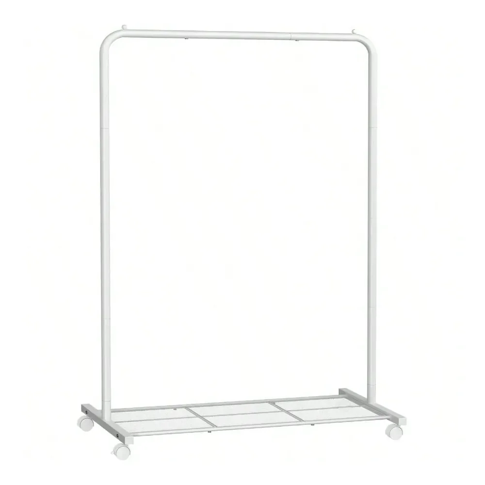 

Wheels, Hanging Clothes 25.4 Mm Metal Garment Rack With Dense Mesh Storage Shelf, 110 Lb Load Capacity, 2 Brakes, Cloud White 1