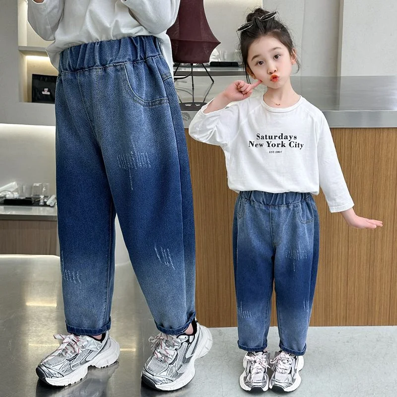 Girls Jean Pants Long Trousers Cotton 2024 Pretty Spring Autumn Teenagers Baby's Kids Pants High QualityTeenagers Children's Clo