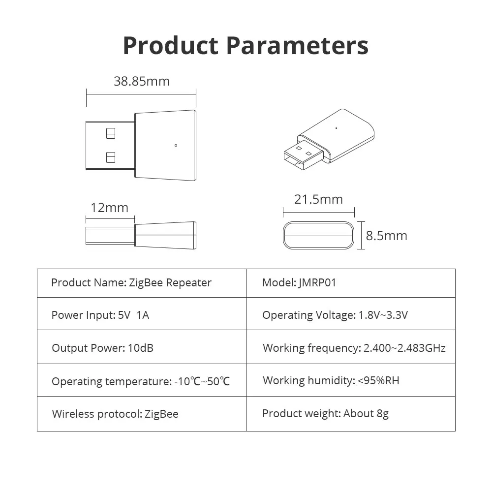 Zigbee Wireless USB Signal Amplifier Work with Tuya Zigbee Hub Smart Life APP Control USB Zigbee Repeater Expand Zigbee Signal