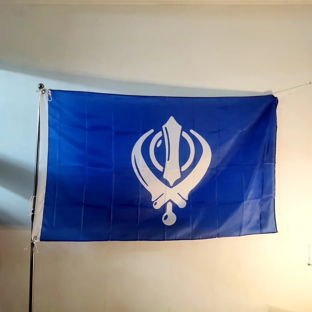 Blue Polyester Sikh Flag Indian Sikhism Religion Banner Outdoor Decor 90x150CM Polyester