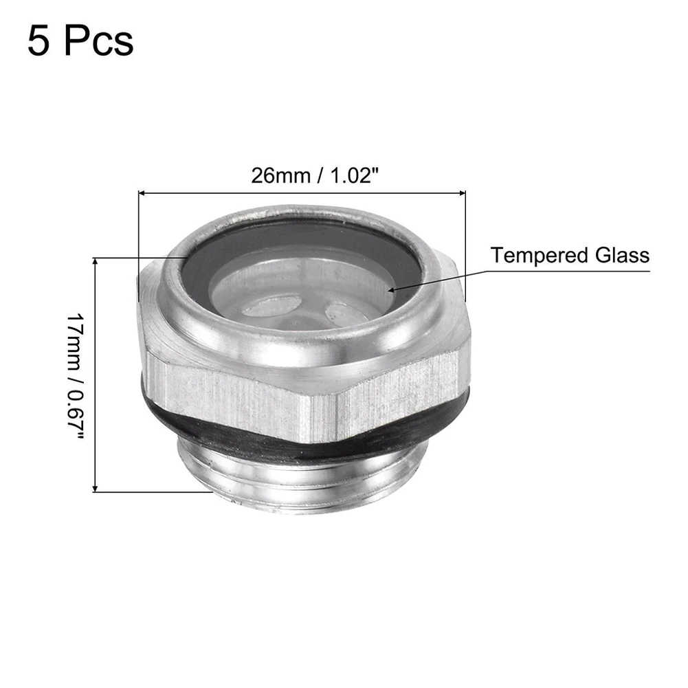 

5pcs Oil Level Sight Glass Tempered Glass O-ring External Thread 26mm / 1.02\" Hex Width Hexagon Socket Design
