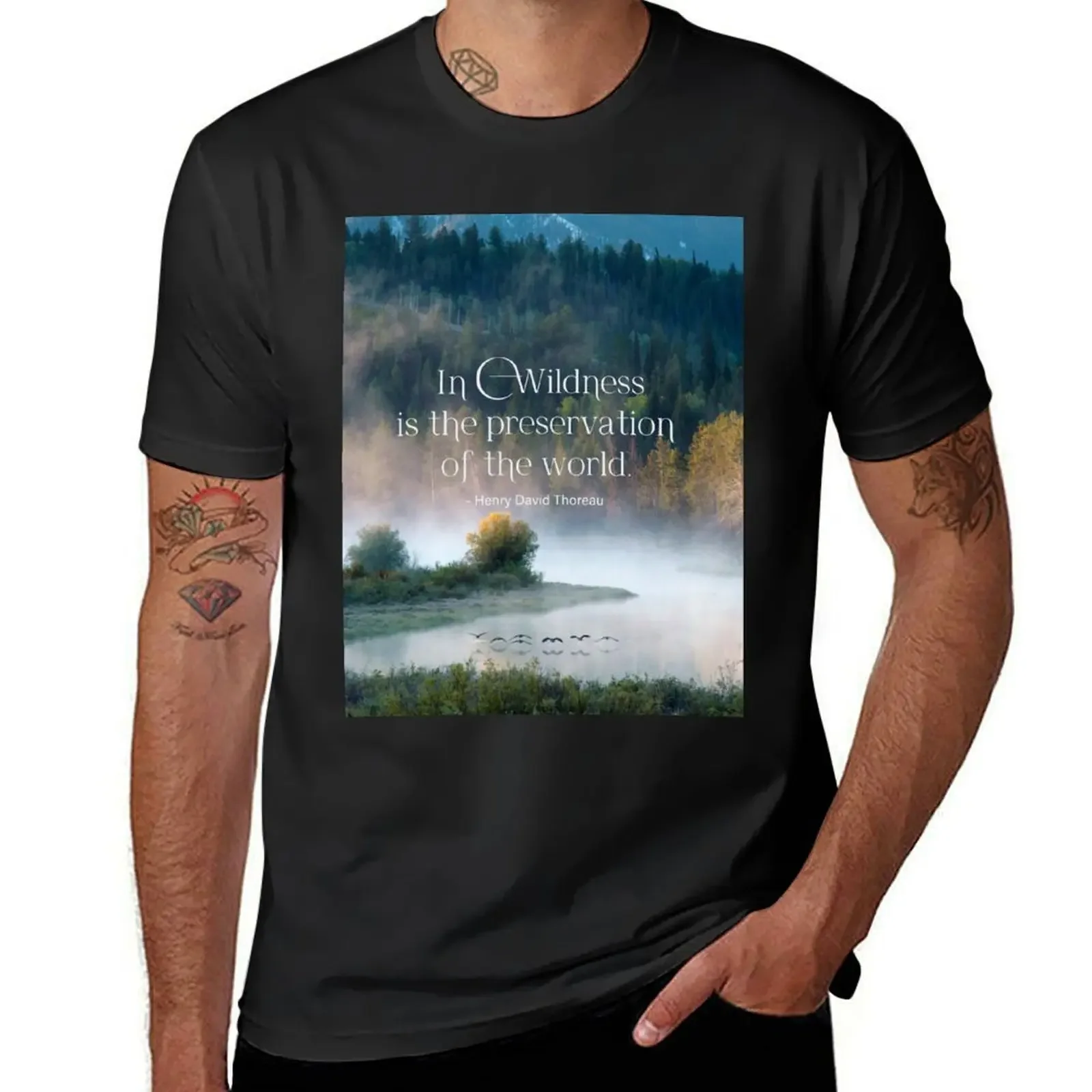 

In Wildness is the Preservation of the World - Thoreau quote T-Shirt graphic t shirt vintage blue archive tee shirts for men