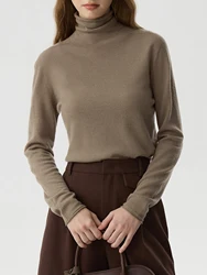 FSLE-Pull à col roulé 100% laine pour femme, chandail à manches longues et fines, haut bas noir, 24FS14563