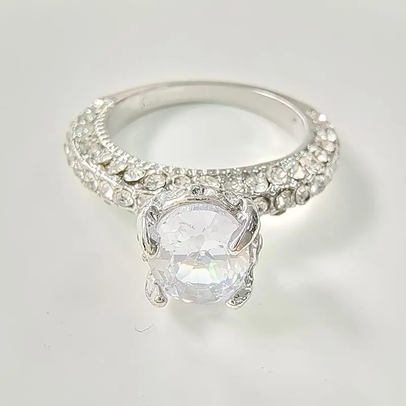 

Huajie Full Paved Diamond Princess Rings for Women Large Circular Sparkling Dazzling Accessories Gifts New Fashion