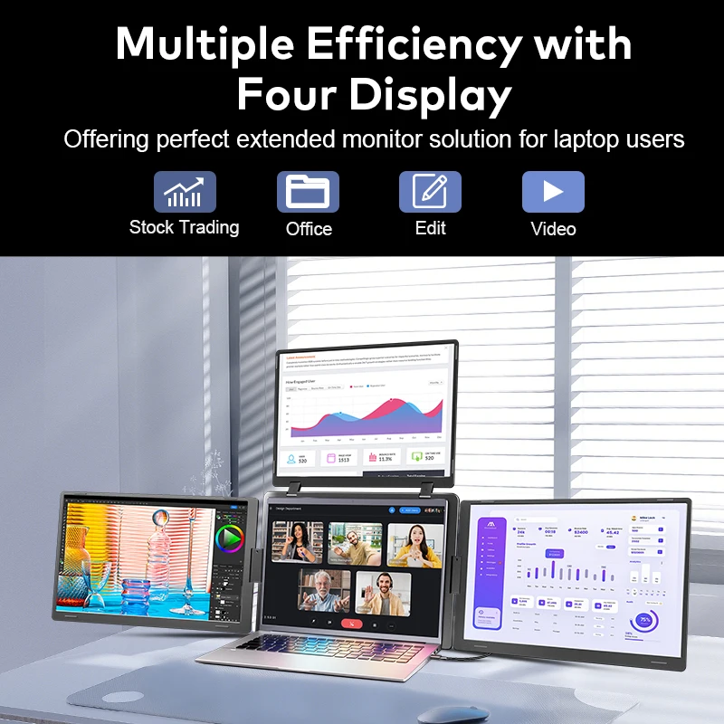 

2026 Best Seller SRGB 100% Laptop Portable Monitor 16-inch Triple Laptop Screen Extender Easy To Carry One Cable Connection Supe