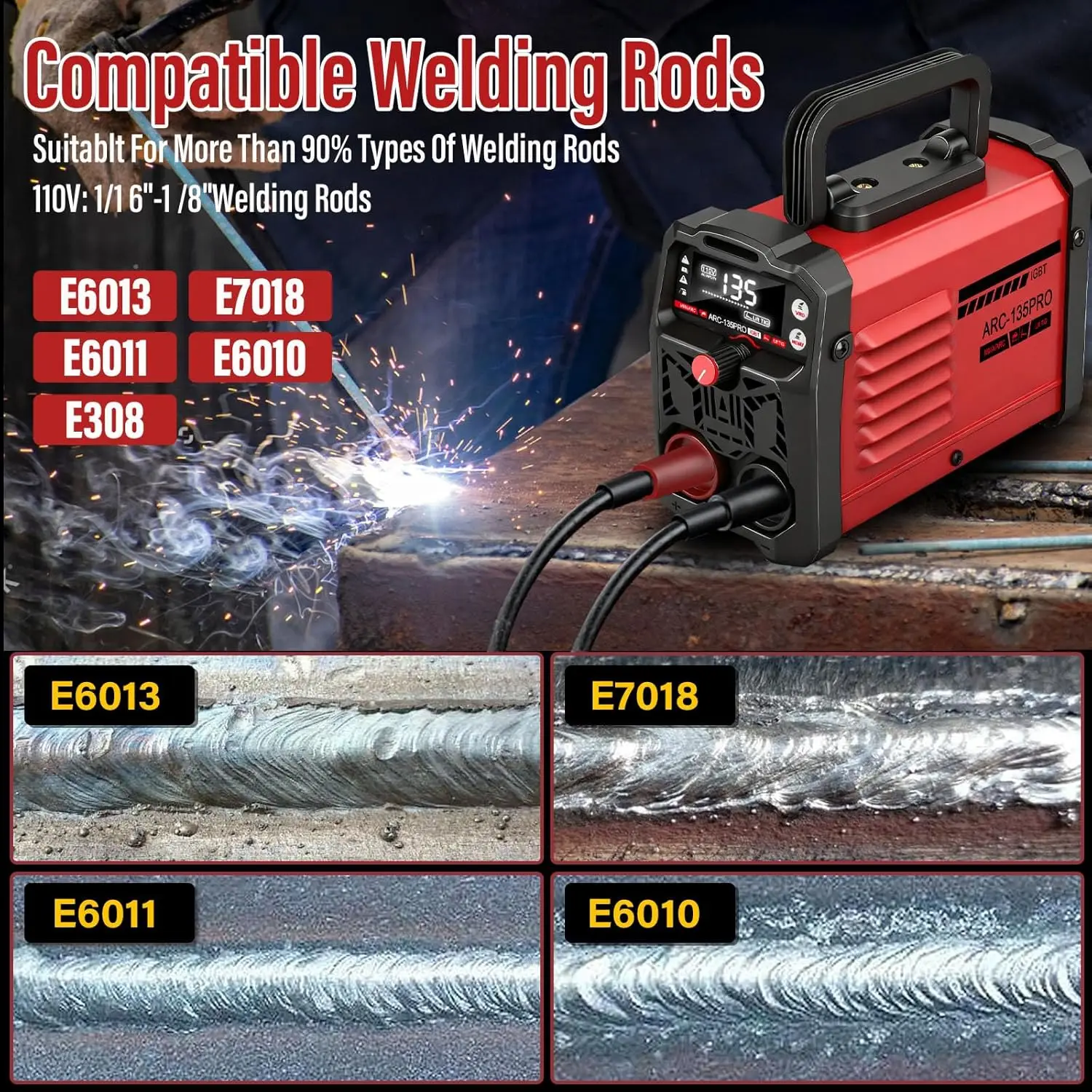 Machine à souder MMA-135PRO 110V améliorée, Mini soudeur Portable 2 en 1 ARC/Lift TIG avec démarrage à chaud et antiadhésif