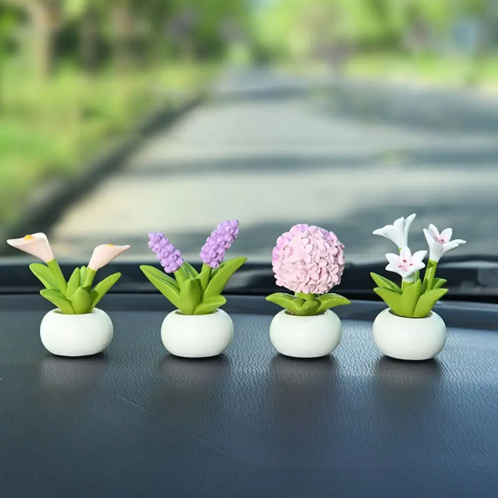 New Simulation Flower Pot Automobile Dashboard Decoration Resin Hyacinth Car Interior Accessor Lily Car Decoration Car