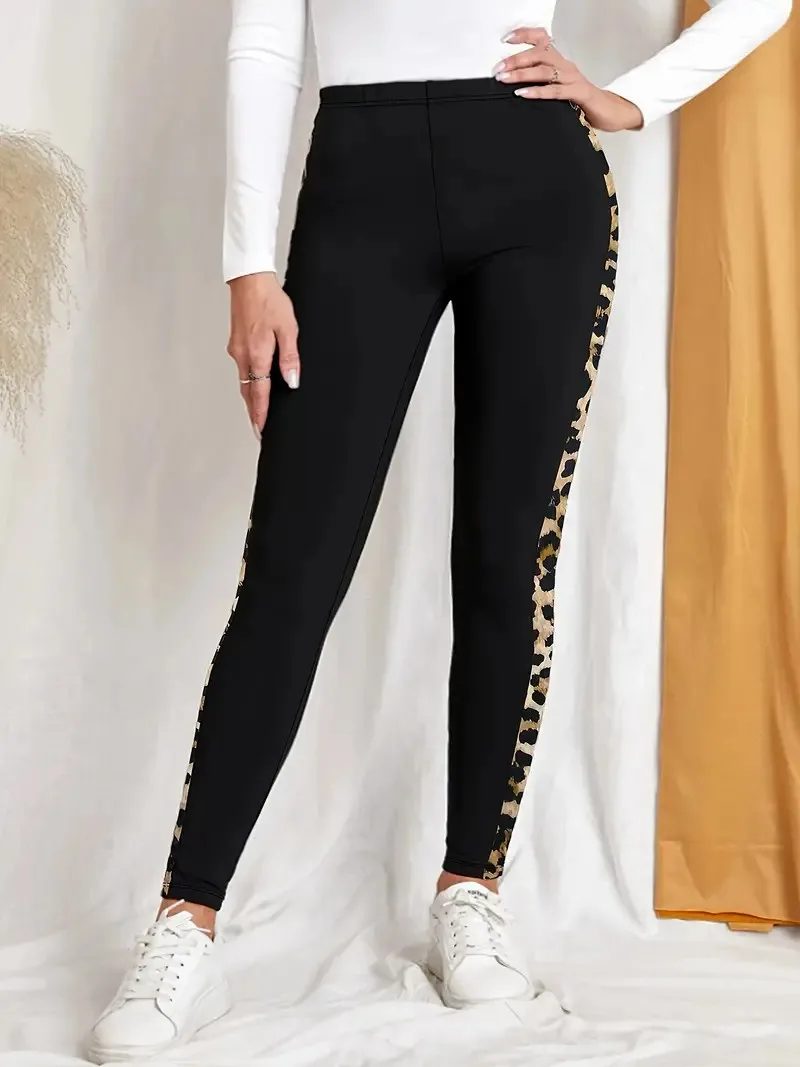 Sports Women's Leopard Print Leggings Elastic Black Striped Pants Casual And Comfortable Tight Pants