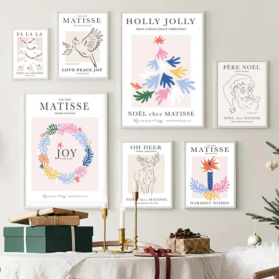 

Christmas Matisse Reindeer Bird Santa Claus Abstract Wall Art Canvas Nordic Living Room Decor Poster Print
