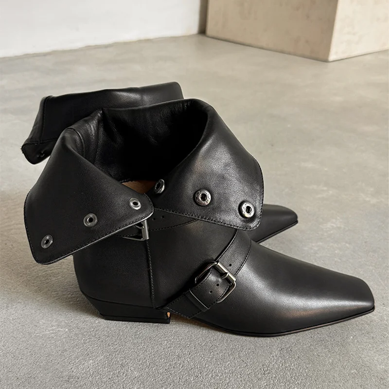 

Designer Women's Ankle Boots Flats Square Toe Leather Shoes 2025 Fashion Chelsea Boots Walking Gothic New Short Mujer De Botas