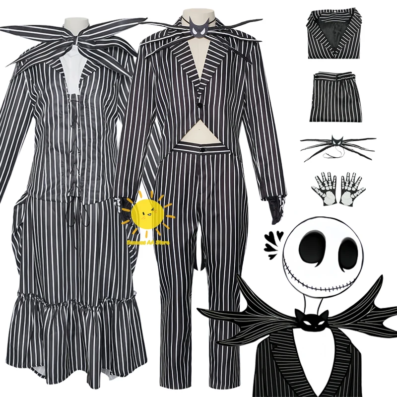 Anime Jack Skellington Cosplay pesadilla antes de Navidad disfraces Cosplay abrigo Tie Jack trajes Halloween carnaval Cos Unisex