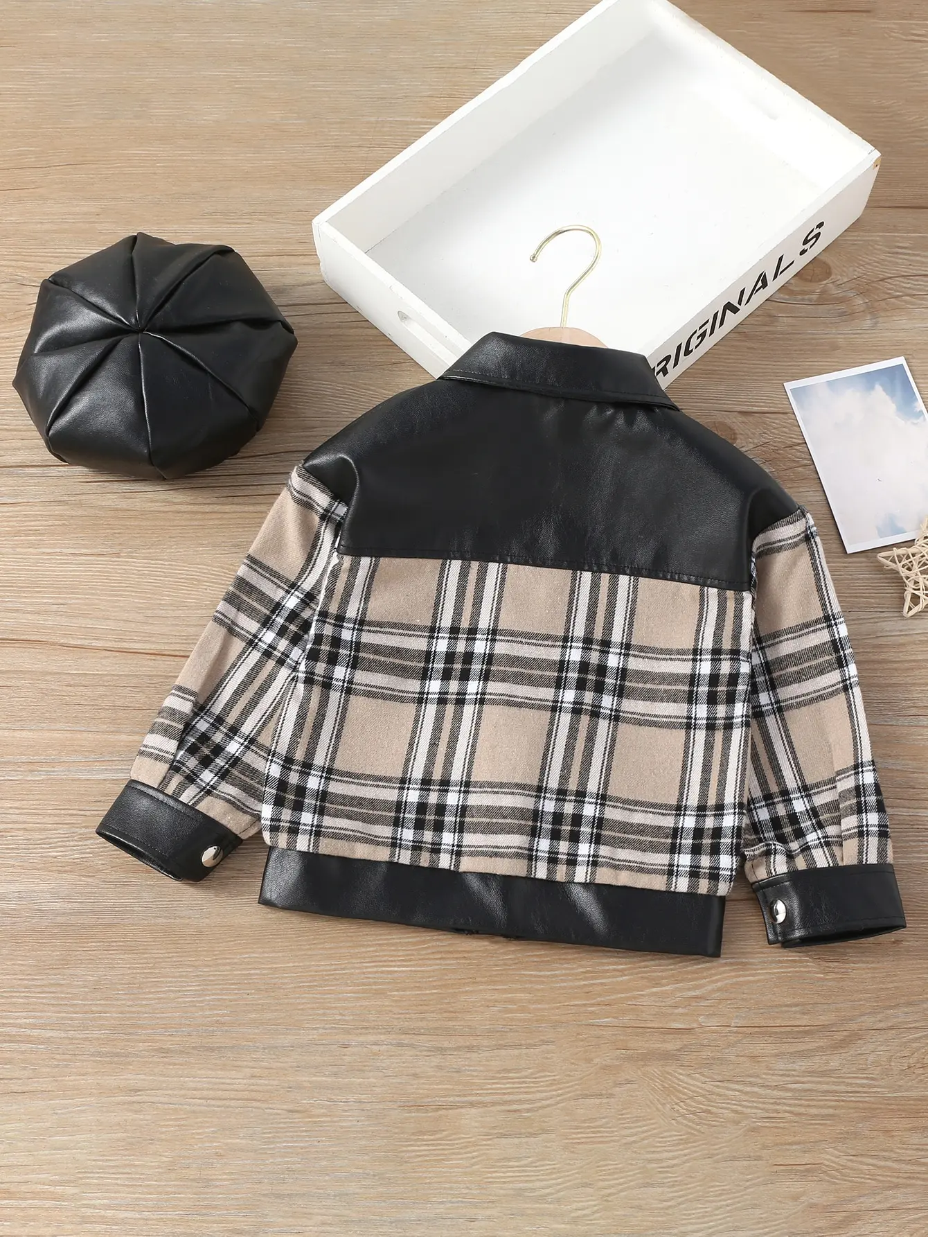 2-7 Years Old Autumn Winter Coat Long Sleeve Plaid Leather Jacket Outerwear For Kids