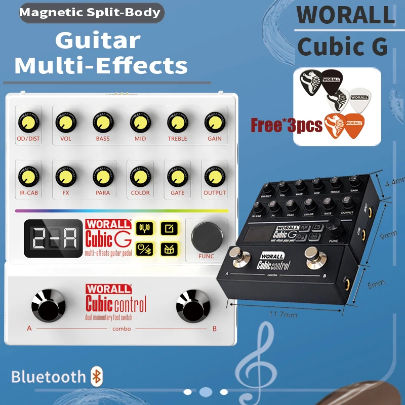 WORALL Cubic G Multi-effects Processor  Magnetic Split-Body 97 Effects  40 Drum IR  Bluetooth OTG White