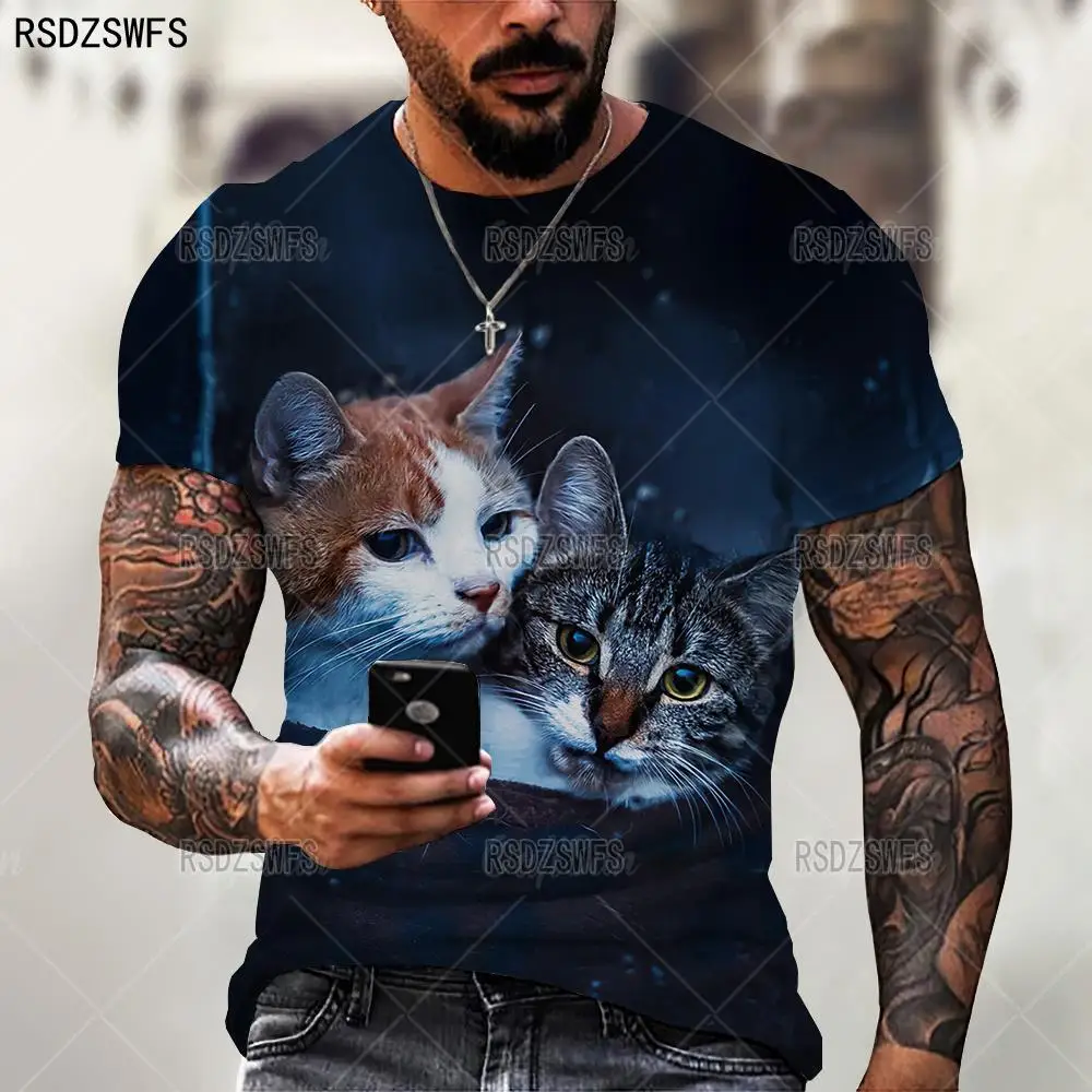 Cute 3D Animal Cat Print Men Women T-Shirt Summer Tops Oversized T Shirt O Neck Short Sleeve Loose Casual Men Clothing 5XL Tees