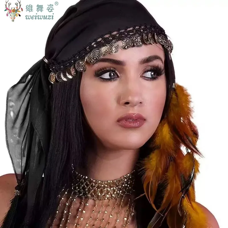 Aksesoris Wanita untuk Tari Perut, Pertunjukan Panggung, Kerudung Koin Gypsy, Aksesoris Kostum Tari Etnik, Topi Folk Cantik