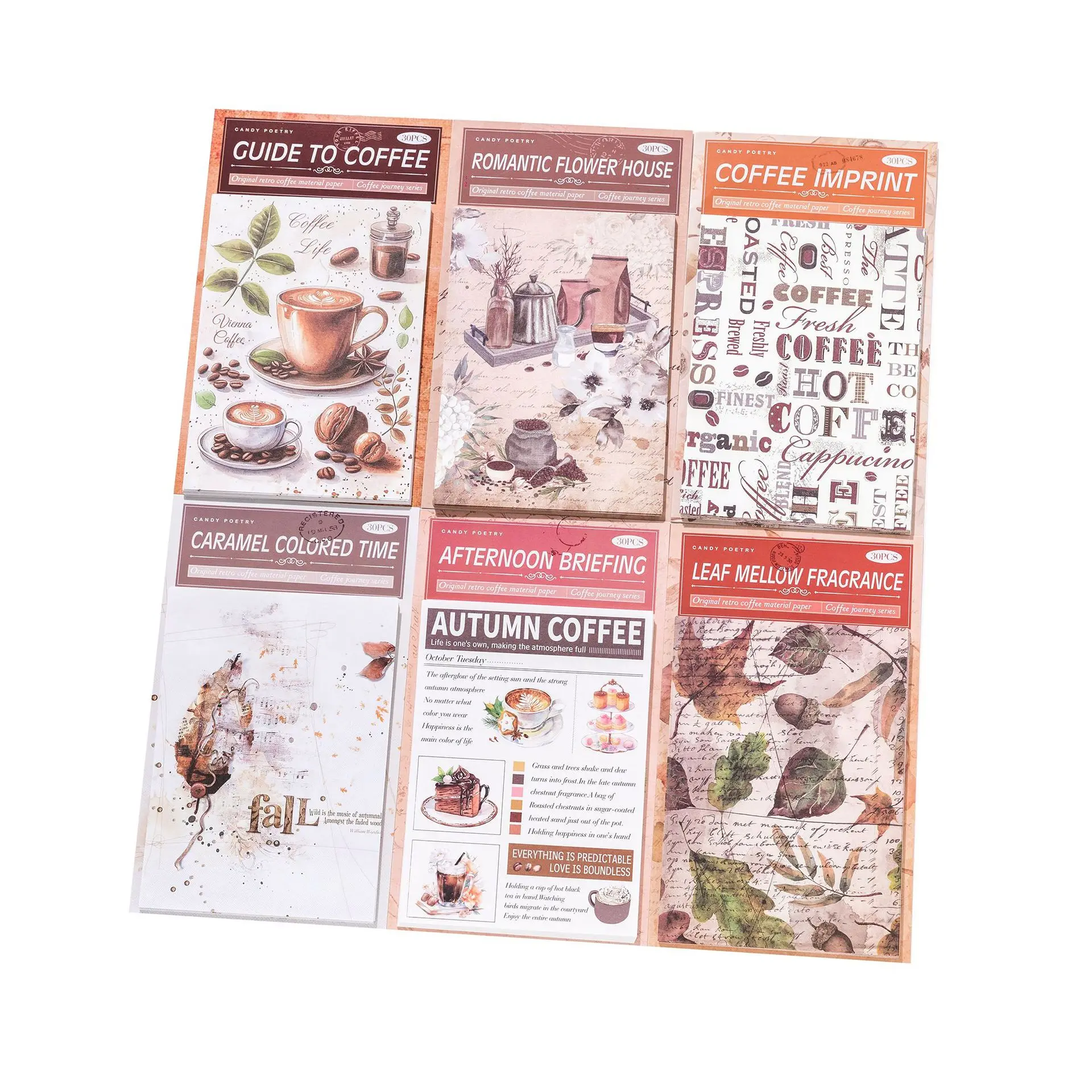 Café Journey Junk Journal Scrapbooking Cartões, Memo Pads Material, Retro Background Decoração Papel, 30pcs por lote