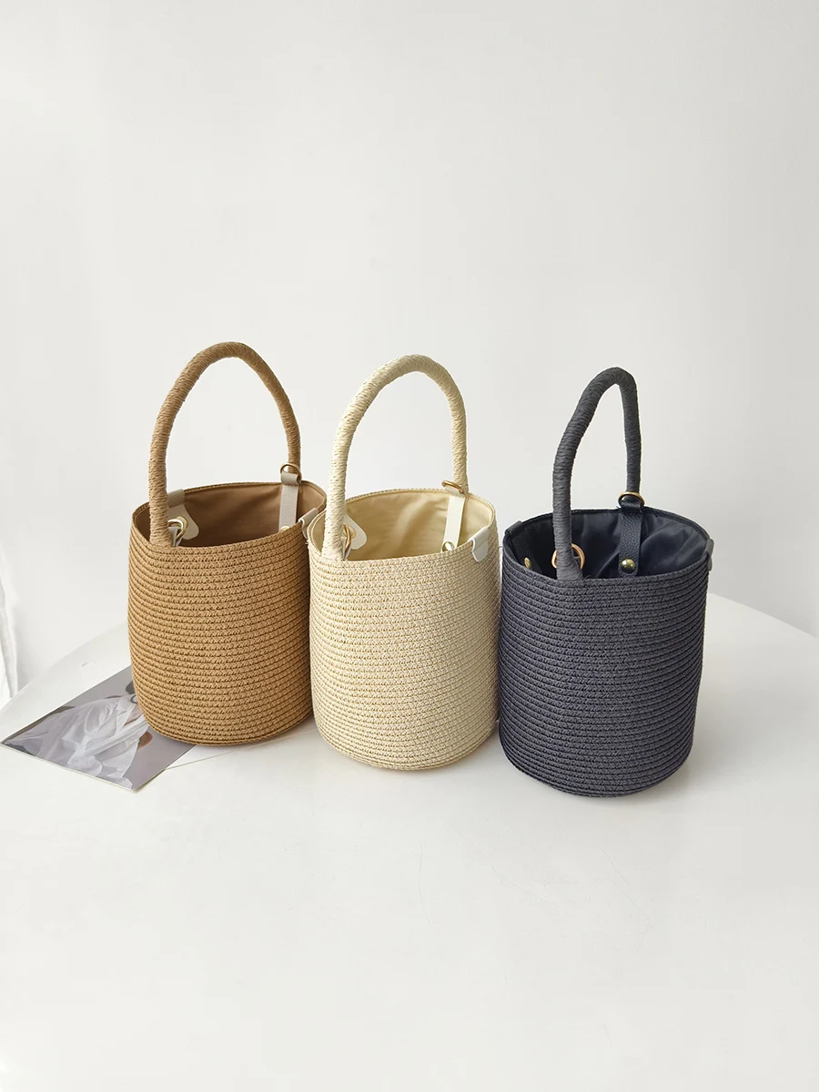 

Straw bag summer shoulder portable bucket bag diagonal back beach bag