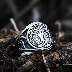Vintage Viking Tree Of Life Ring For Men Nordic Mythology Stainless Steel Yggdrasils Ring Fashion Amulet Viking Jewelry Gift