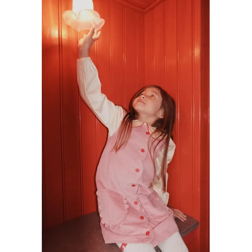 Strawberry Print Cotton Jacket New Year Red Children's Top with Floral Skirt Long Sleeve Full Print Strawberry Design for Girls