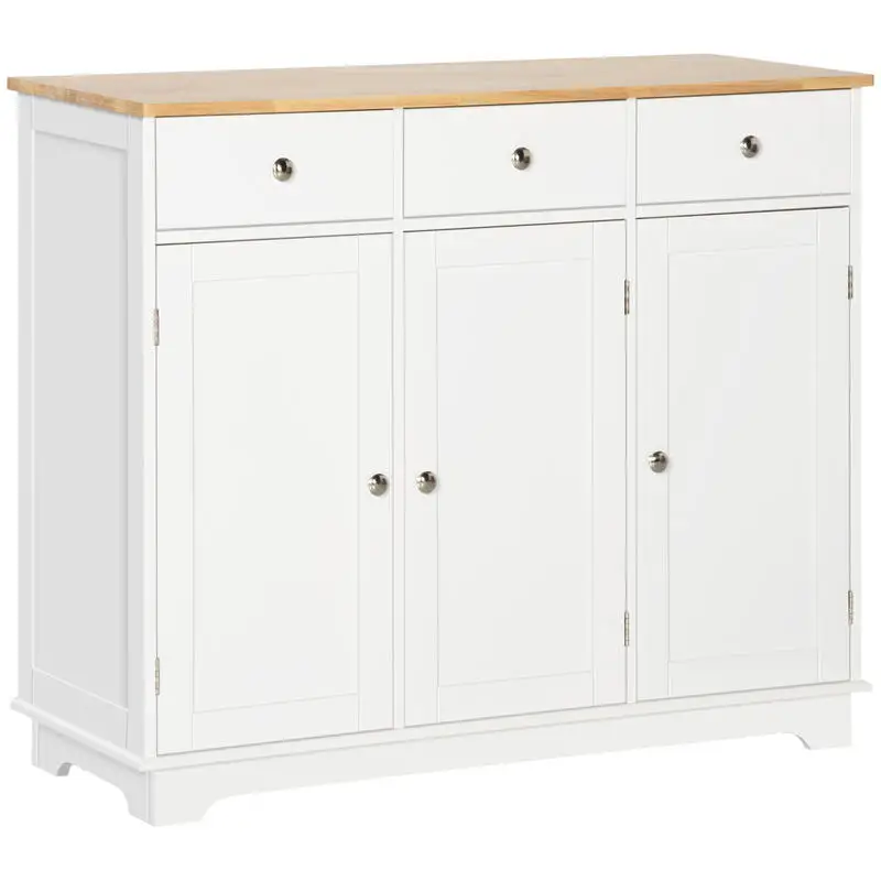 Aparador de Cocina, Mueble Auxiliar de Almacenamiento para Comedor o Salón, Estilo Moderno, Antivuelco, 101x40x85 cm, Blanco