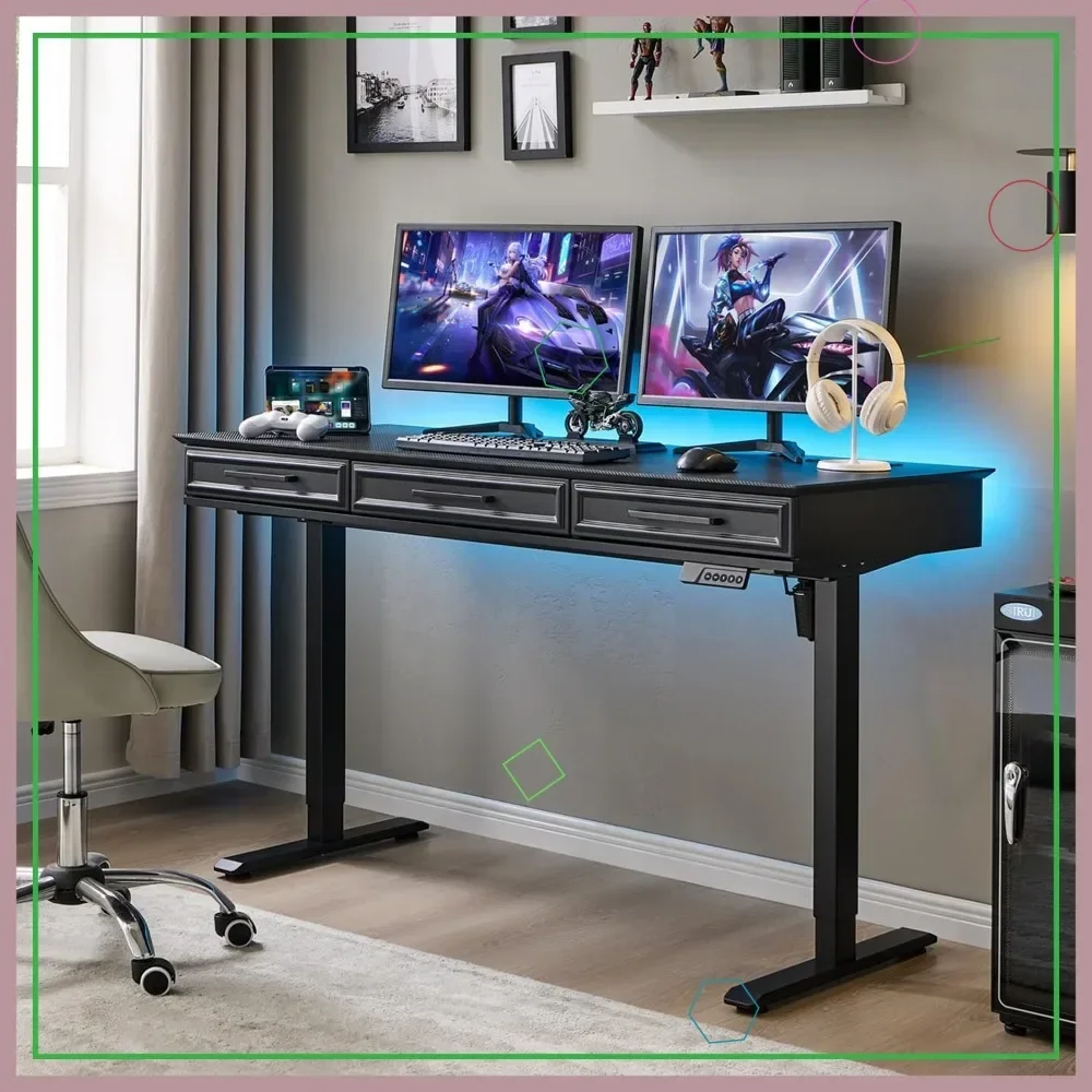 

Популярный электрический стол-трансформер с ящиками, регулируемой высотой, розетками, 55x26 дюймов, черный, для офиса и игр