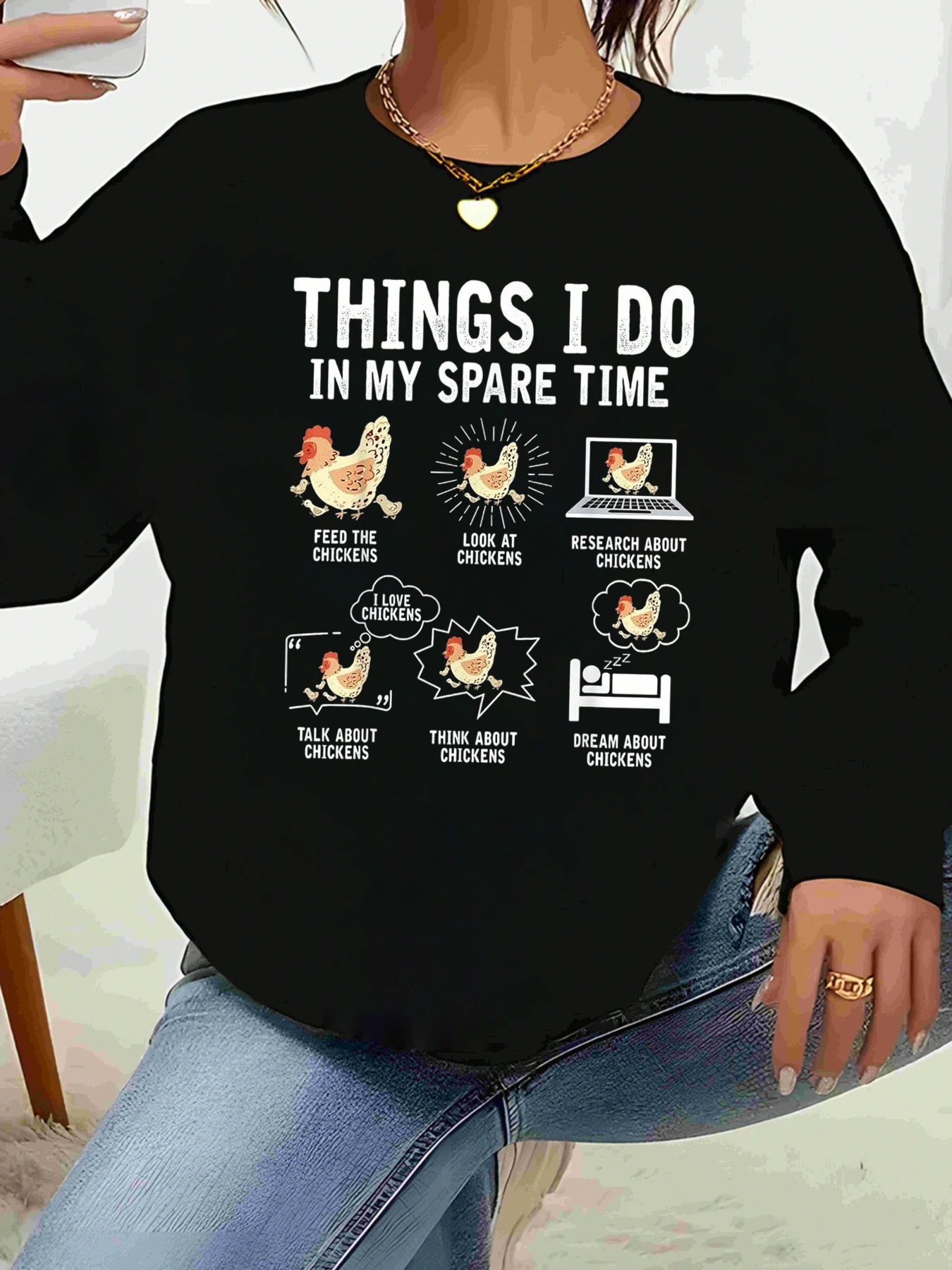 

Повседневная футболка с длинными рукавами и принтом «Lover Chicken I Do in My Spare Time» для женщин