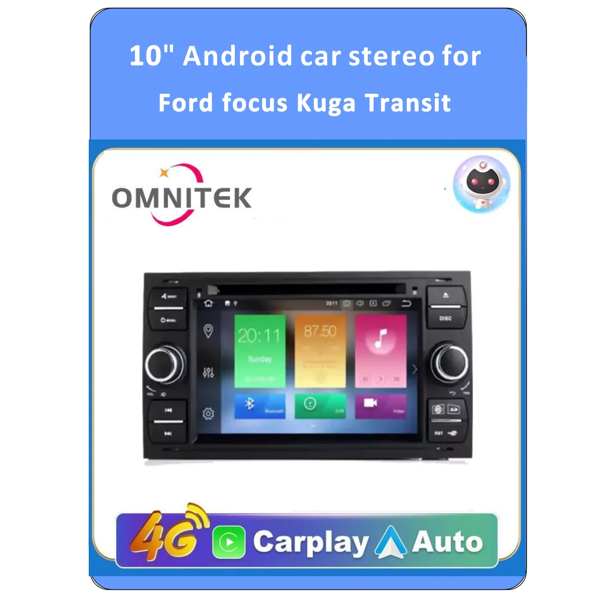 Omnitek Android Car Dvd For Ford Focus Kuga Transit with 4GB Ram 64GB Rom 8 Core Wifi 3G GPS BT Radio RDS Steering Wheel Control