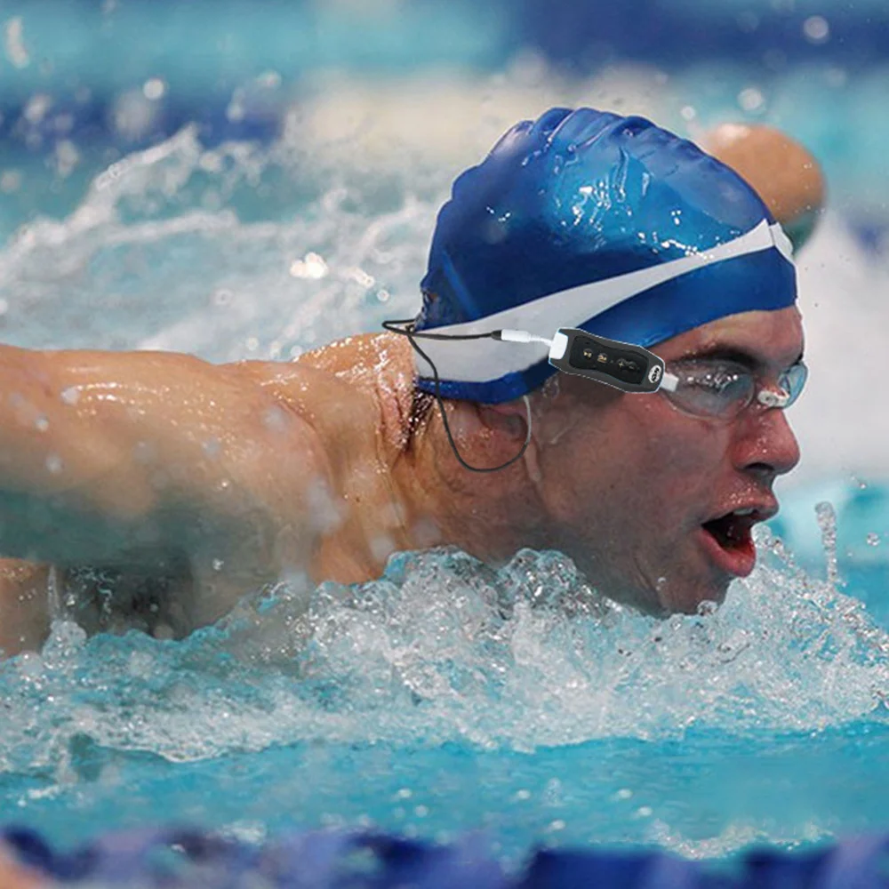 เครื่องเล่นเพลง MP3 พร้อม Bluetooth และหูฟังใต้น้ําสําหรับว่ายน้ํากีฬาทางน้ําสายสั้น 4GB-สีดํา