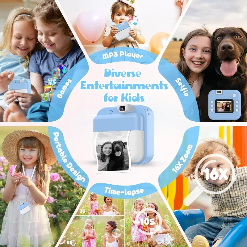 Kids Camera Instant Print - Digital Camera with Flip Lens,Instant Print Photos for Toddlers HD Selfie 1080P Video