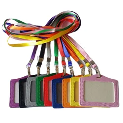 PU Leather Working Permit Case with Lanyard Work Pass Access Employee's Card Cover Sleeve Neck Strap ID Tag Name Badge Holder