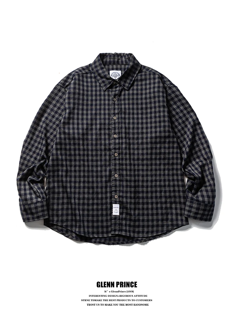 

Мужская рубашка GPstudio в американском ретро-стиле, из чистого хлопка, в клетку, с длинным рукавом, свободного кроя, повседневная, новинка осени 2025...