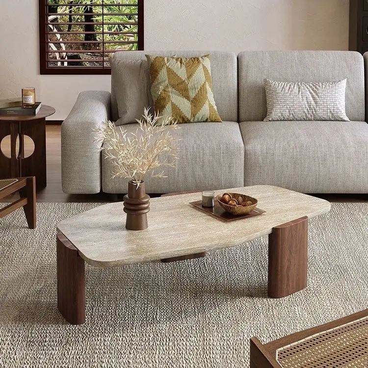 

#Light Luxury Modern Minimalist Hexagonal Cave Stone Tea Table Solid Wood For Living Room Furniture