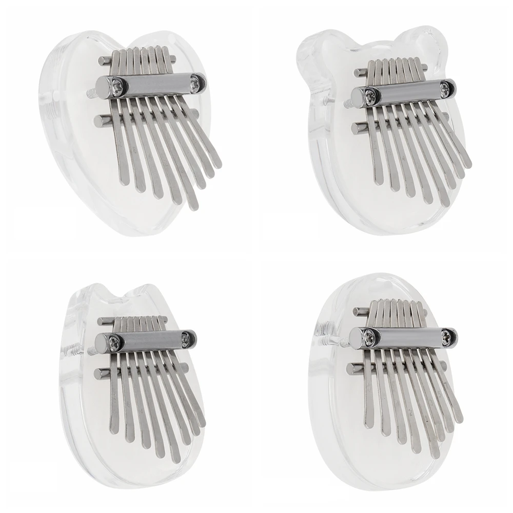 

Mini 8 Key Kalimba Crystal Transparent Thumb Piano Bear Heart Cat Water Drop Shape Mbira Musical Instrument